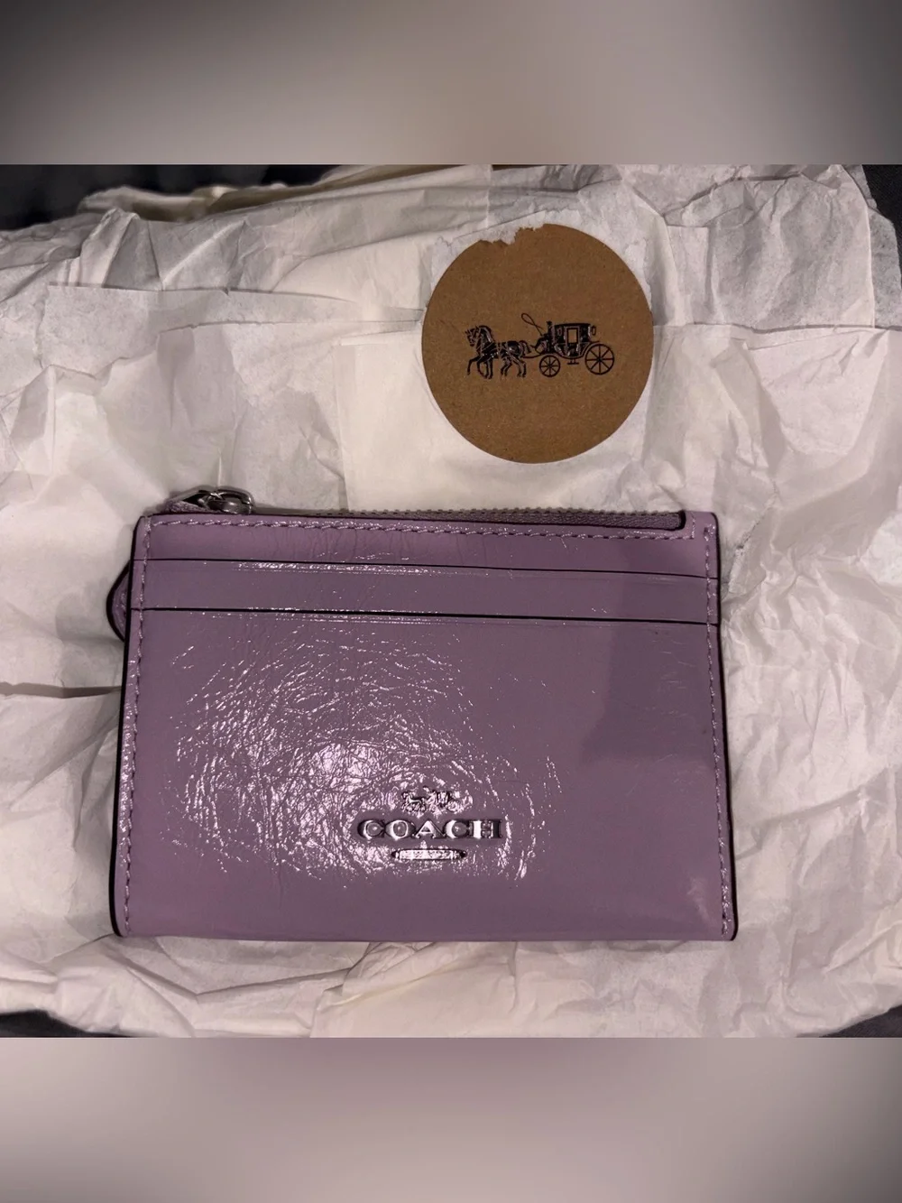 Coach Glazed Leather Card & Key Zip Pouch